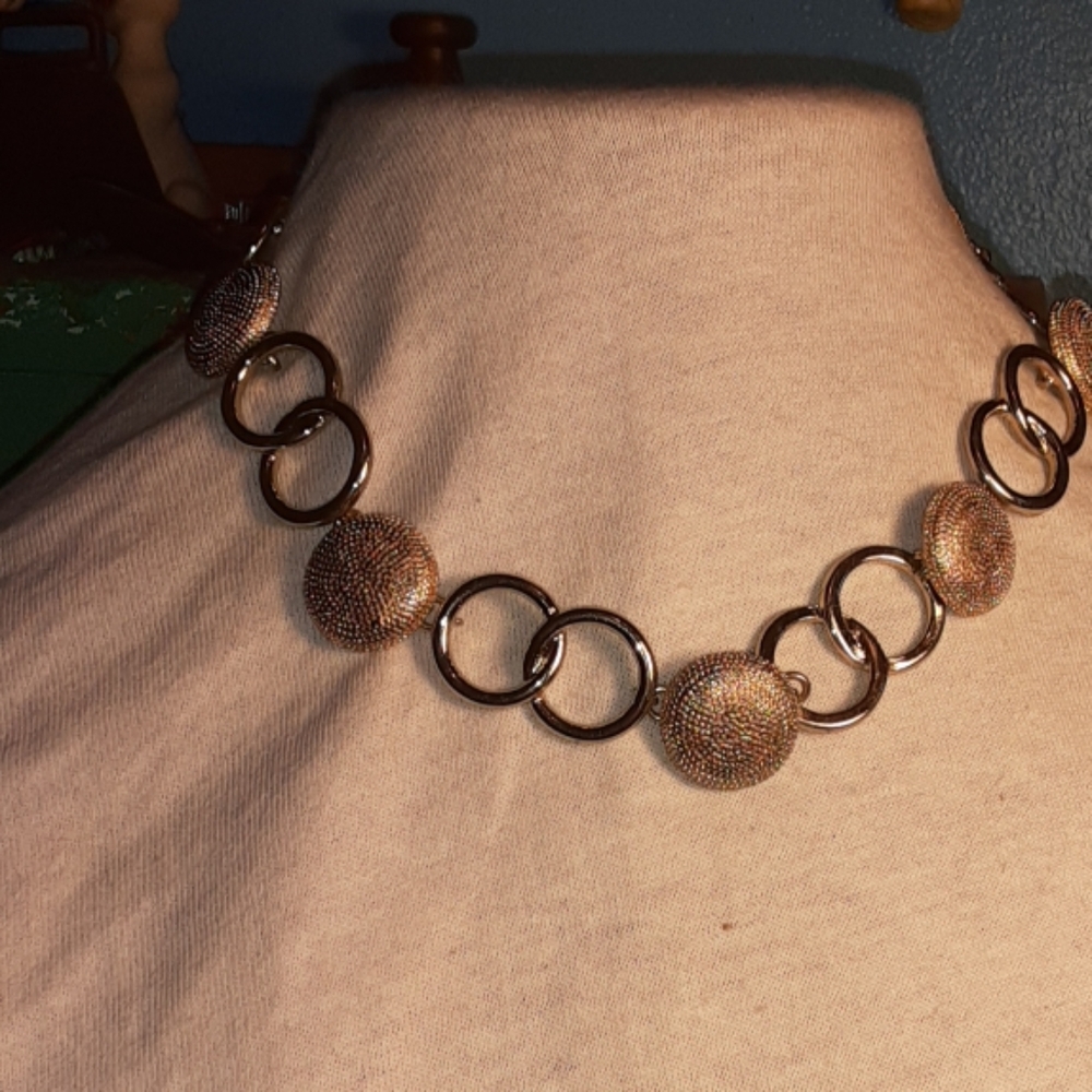 Vintage Trifari  Hoop And  Button  Chain  Necklace
